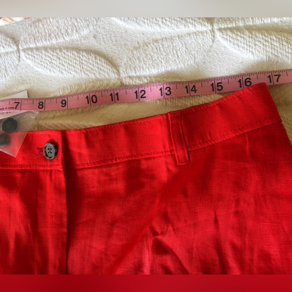 New with tags J Crew Bright Fiery Red High-Waisted linen shorts.  Elastic back. - Picture 8 of 13
